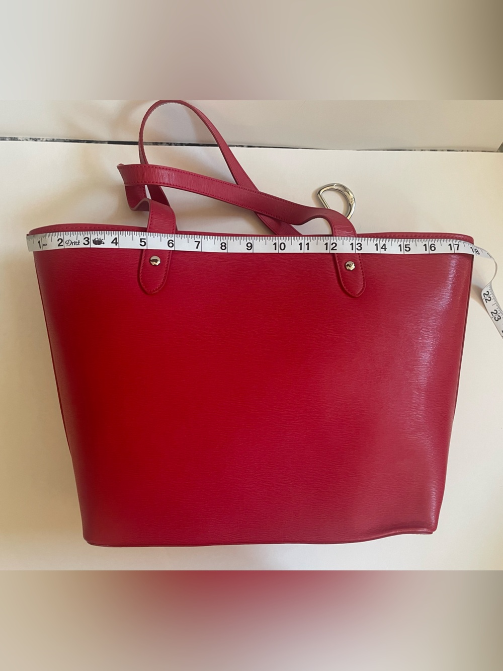 Lauren Ralph Lauren Newbury Classic Tote Red with Charm - Picture 12 of 14